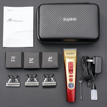 Dog Clippers for Grooming Thick Heavy Coats, Professional 2-Speed Pet Hair Trimmers, Cordless Rechargeable Dog Grooming Kit with 4 Interchangeable Stainless Steel Blades (1/3/6/9mm), Low Noise Shaver
