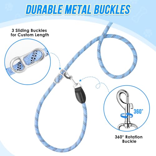 Lukovee Hands Free Dog Leash, 10FT Adjustable Training Lead 1/2 Inch Nylon Heavy Duty Lead No Pull for Large Medium Dogs, Tangle Free Reflective Waist-Leash for Walking Running, (BL, Plus Handle) - color: Blue