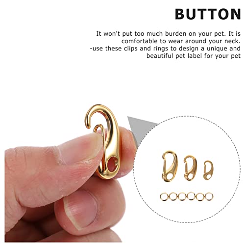 Mikikit Dog Tag Clips: 3Pcs Pet ID Tag for Pet Collar and Harness Flag Clips for Flag Pole Carabiner of Stainless Steel Standard Quick with 6Pcs Rings- Gold