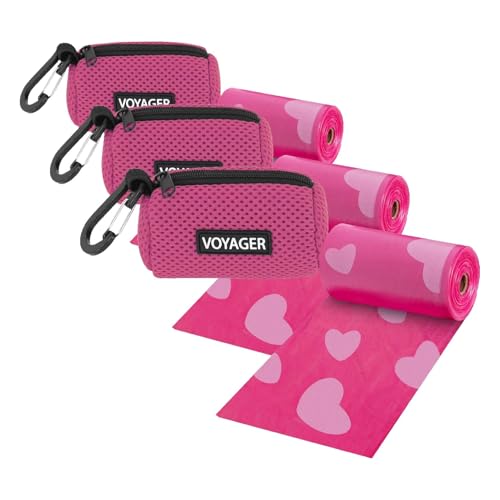Best Pet Supplies Dog Poop Bag Holder Leash Attachment with 15 Bags, Fuchsia, Reusable Mesh Dispenser Pouch for Travel, Walking, Park, and Outdoor Use, Soft and Durable with Clip-On (Pack of 3) - color: Mesh (Fuchsia), size: 1 Count (Pack of 3)