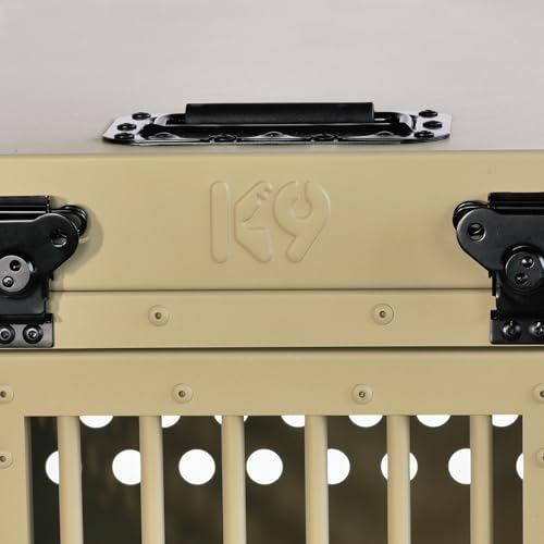 K9 Kennel Boss Aluminum Collapsible Dog Crate, Heavy Duty Folding Kennel - Medium-Long (Tan) - color: Tan, size: 40.6"L x 25.2"W x 28.9"H