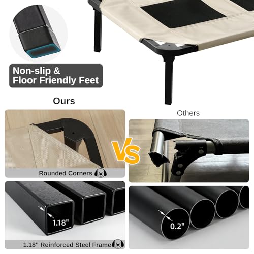 Elevated Dog Bed for Large Dogs, Cooling Mesh Raised Pet Cot with Waterproof 1680D Oxford Cover, Anti-Static Easy Clean Washable Cover, Heavy Duty Steel Frame, Non-Slip (Beige, 46"L x 29"W x 7.5"Th) - color: Beige