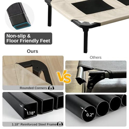 Elevated Dog Bed for Large Dogs, Cooling Mesh Raised Pet Cot with Waterproof 1680D Oxford Cover, Anti-Static Easy Clean Washable Cover, Heavy Duty Steel Frame, Non-Slip (Beige, 46"L x 29"W x 7.5"Th) - color: Beige