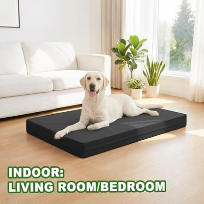 Vonabem Outdoor Dog Bed Waterproof Washable, XXL Large Crate Pad 48 Inch, Wipeable Leather Pet Beds with Removable Cover, Durable Foam Anti-Slip Kennel Pad 47"x29" Black - color: Black, size: XXL(47x29x4)