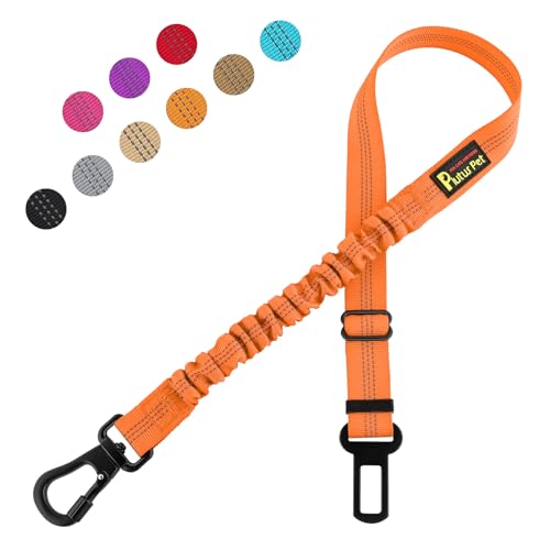 Plutus Pet Dog Seat Belt for Car, Adjustable Dog Car Harness with Carabiner Clip, Reflective Safety Dog Seatbelt Leash with Elastic Bungee, Orange - color: Orange
