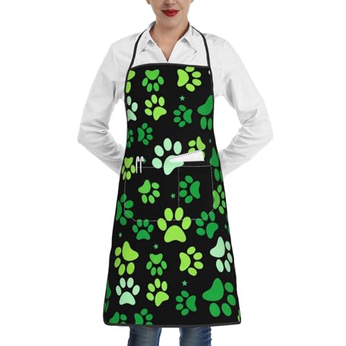 Dog Grooming Waterproof Apron with 2 Pockets, Cute Animals Puppy Dog Pets Apron - color: Green