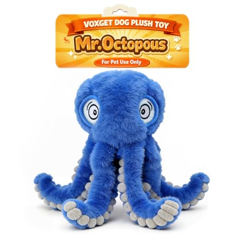 Dog Octopus Squeaky Toys, Interactive Tug of War Doggie Toy with Crazy Crinkle for Pet Dogs Use Only, Stuffed Plush Octopus Toy for Puppies Keep Busy Reduce Boredom (Blue,4" x 4.8") - color: Blue