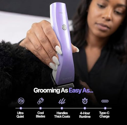 Hornet 5-in-1 Professional Pet Grooming Clipper for Dogs & Cats, Low Noise, Precision Trimmer for Trimming, Shaping & Styling - color: Purple