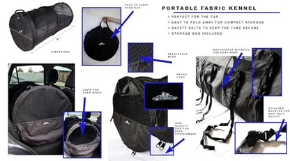 Pet Tube Soft Car Crate Large Kennel The Safe Dog and Cat Travel Mobile Home Pet Limo with Seat Belts and Storage Bag 47Lx24H Grey Color