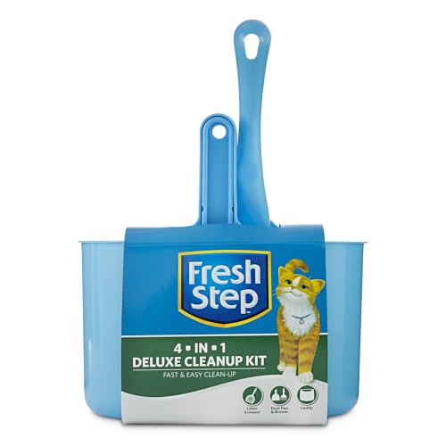 Fresh Step 4-in-1 Deluxe Litter Cleanup Kit Scoop Broom Dust Pan Hanging Caddy Blue Standard Litter Boxes Compatible - size: One Size, style: Deluxe Cleanup Kit