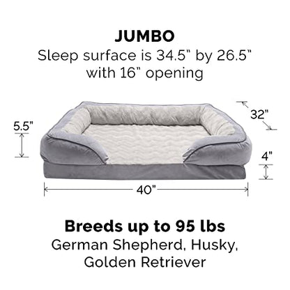Furhaven Replacement Dog Bed Cover Perfect Comfort Plush & Velvet Waves Sofa-Style, Machine Washable - Granite Gray, Jumbo (X-Large) - color: Granite Gray, size: Jumbo