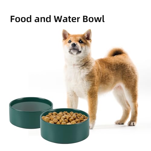 Havniva 7.3” Ceramic Dog Bowls, Dog Food and Water Bowl for Medium Dogs, Durable Dog Water Bowl with Non-Slip Rubber Base Large Capacity Pet Feeding Bowl - color: Matte Dark Green, size: 7.3 Inch
