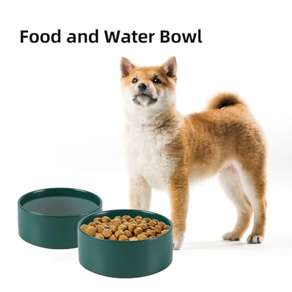 Havniva 7.3” Ceramic Dog Bowls, Dog Food and Water Bowl for Medium Dogs, Durable Dog Water Bowl with Non-Slip Rubber Base Large Capacity Pet Feeding Bowl - color: Matte Dark Green, size: 7.3 Inch