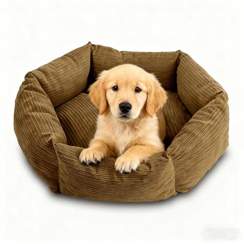 All-Season Stain Resistance Cat Dog Bed,Round Donut Pet Bed,Cord Washable Cat and Dog Beds with Removable Cover,Kitten Bed with Anti-Slip Bottom,Brown,29.5 * 5.9"