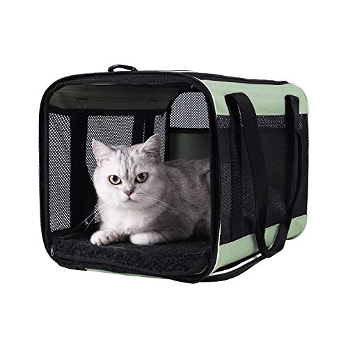 Easy Load Pet Carrier for Large, Medium Cats, 2 Cats and Small Dogs with Comfy Bed. Easy to Get Cat in, Escape Proof, Easy Storage, Washable, Safe and Comfortable for Vet Visit and Car Ride - color: Mint