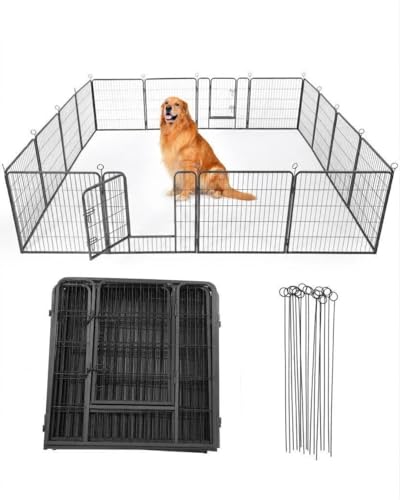 32 Inch 16 Panels Dog Playpen, Heavy Duty Metal Pet Exercise Pen with Secure Gate, Foldable Portable Dog Fence, Anti-Rust Metal Puppy Playpen for Large Small Dogs, Outdoor Yard RV Camping & Indoor Use - size: 32"x32"- 16 pcs