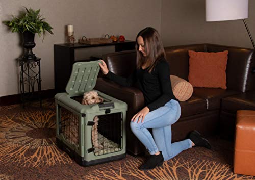 Pet Gear The Other Door 4 Door Steel Crate for Dogs/Cats, 27", Willow | Garage-Style Door, Includes Plush Bed & Travel Bag, No Tools Required