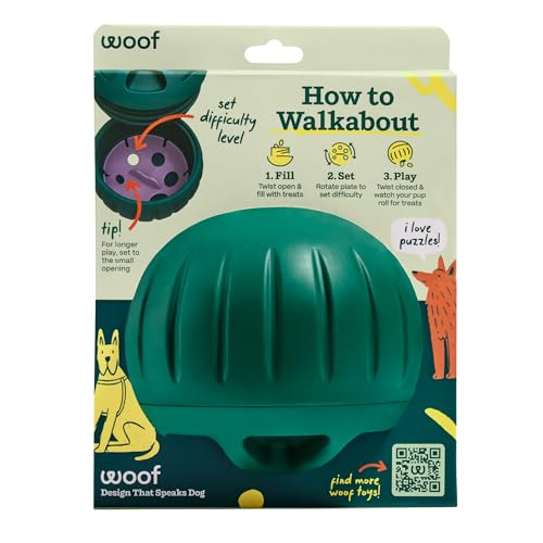 WOOF Walkabout - Enrichment Dog Toys Puzzle and Treat Dispenser - Adjustable Difficulty for Kibble and Treats - Durable Rubber - Easy to Clean - Large