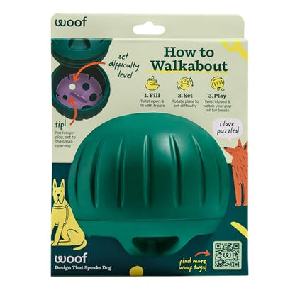 WOOF Walkabout - Enrichment Dog Toys Puzzle and Treat Dispenser - Adjustable Difficulty for Kibble and Treats - Durable Rubber - Easy to Clean - Large