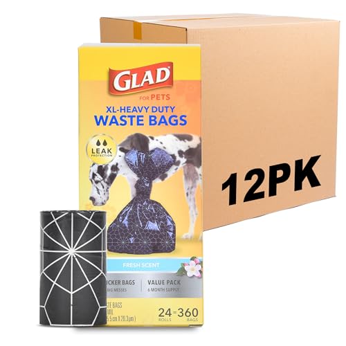 Glad Extra Large Heavy Duty Scented Dog Waste Bags Value Pack, 288 Rolls, 4320 Count - size: 360 Count (Pack of 12)