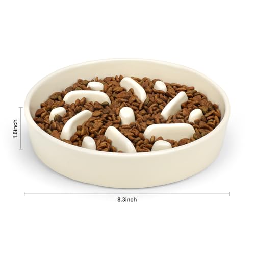 Ceramic Slow Feeder Dog Bowl, 2 Cups Dog Food Bowls for Small, Medium, and Large Breed, Anti-Slip Puzzle Food Dish to Slow Down Eating (White, 2 Cups) - color: Maze - White