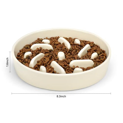 Ceramic Slow Feeder Dog Bowl, 2 Cups Dog Food Bowls for Small, Medium, and Large Breed, Anti-Slip Puzzle Food Dish to Slow Down Eating (White, 2 Cups) - color: Maze - White