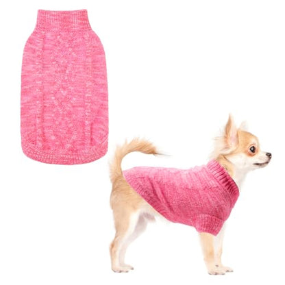 KOOLTAIL Small Dog Sweater, Fuzzy Thick Super Soft Warm Dog Winter Sweater Turtleneck Pullover for Cold Weather, Classic Cable Knitwear, Fleece Pet Fall Clothes Coats Puppy Cats Girls Female Pink S - color: Deep Pink, size: Small