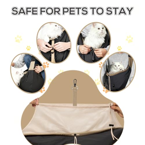 Dog Carrier Sling for Small Dogs/Cats Up to 15 lbs - Multi-Pocket Oxford Pet Sling Carrier Bag with Adjustable Strap (Black) - color: Black