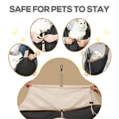 Dog Carrier Sling for Small Dogs/Cats Up to 15 lbs - Multi-Pocket Oxford Pet Sling Carrier Bag with Adjustable Strap (Black) - color: Black
