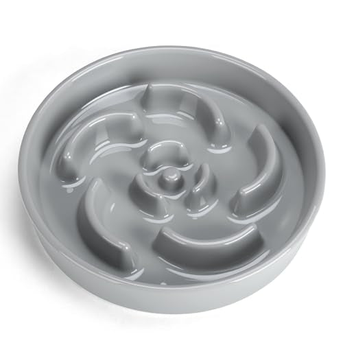 Slow Feeder Dog Bowl, Ceramic 2 Cups Dog Food Bowls for Small, Medium, and Large Breed, Anti-Slip Maze Puzzle Food Dish to Slow Down Eating (Grey, 2 Cups) - color: Flower - Grey