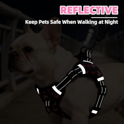 PUPTECK Dog Harness Small Sized Dog, Step in Adjustable Reflective Dog Vest Harness Escape Proof, No Pull Soft Padded Harness Easy Control, Heart, S - color: Black(Heart), size: S (CHEST: 13"-18")