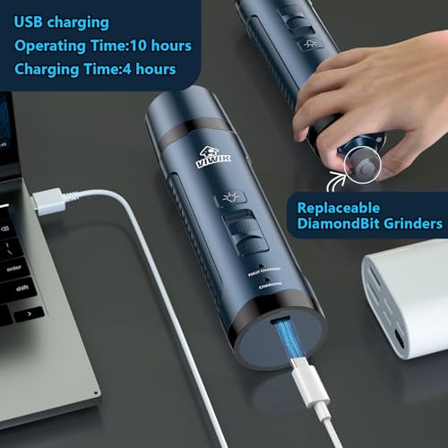 VIWIK Dog Nail Grinder, Dog Nail Trimmers with LED Lights, Pet Nail Clippers Kit for Large Medium Small Dogs & Cats, 2-Speed Quiet Electric USB Rechargeable Pet Paws Grooming Tool Blue - color: Blue+Blue