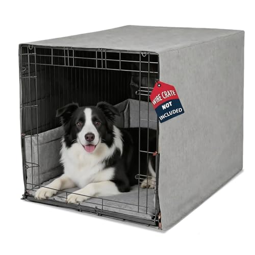 Calming Dog Crate Cover for 36" Wire Crate – 3-Piece Set with Mat & Bumper Pad,Breathable & Blocks Light,Heavy Duty Waterproof Oxford,Machine Washable for Apartment,Travel,Nighttime Anxiety,Gray - size: 36-Inch