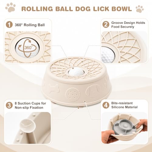 Dog Lick Bowl, Slow Feeder Dog Bowls for Liquid Treats, Food-Grade Silicone Anti-Slip Dog Licking Toy, Bone Broth and Yogurt Puzzle Feeder for Large Medium Puppy Pet & Cats Helps Protect the Stomach - color: Cream Beige