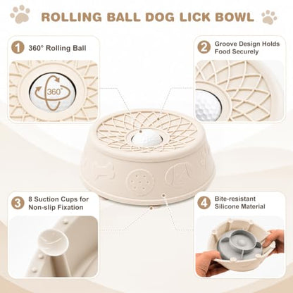 Dog Lick Bowl, Slow Feeder Dog Bowls for Liquid Treats, Food-Grade Silicone Anti-Slip Dog Licking Toy, Bone Broth and Yogurt Puzzle Feeder for Large Medium Puppy Pet & Cats Helps Protect the Stomach - color: Cream Beige