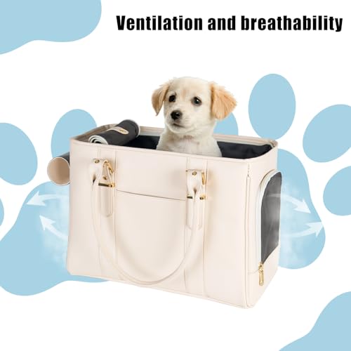 Fashion Pet Carrier Dog Purse Cat Bag Soft-Sided Carriers Travel Airline Approved, Stylish Leather Tote Handbag for Small Animal Puppy Kitten (White) - color: White