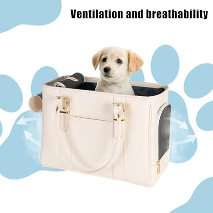 Fashion Pet Carrier Dog Purse Cat Bag Soft-Sided Carriers Travel Airline Approved, Stylish Leather Tote Handbag for Small Animal Puppy Kitten (White) - color: White