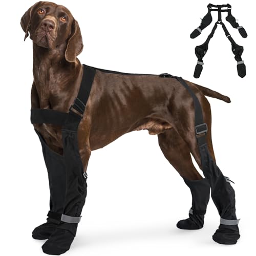 L Adjustable Dog Suspender Boots & Hiking Shoes, Waterproof Winter Snow Gear Boots with Anti-Slip Sole, Reflective Snowsuit Design That Helps Stay On for Cold Weather Adventures - color: Black, size: Large