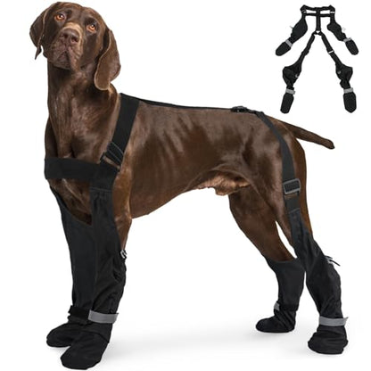 L Adjustable Dog Suspender Boots & Hiking Shoes, Waterproof Winter Snow Gear Boots with Anti-Slip Sole, Reflective Snowsuit Design That Helps Stay On for Cold Weather Adventures - color: Black, size: Large