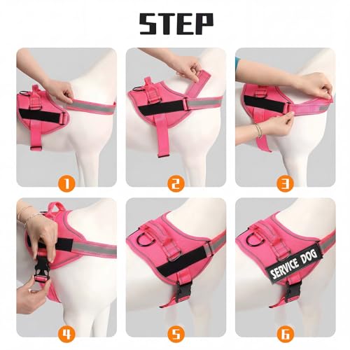MUMUPET Service Dog Harness, No Pull Reflective Adjustable with Handle, Soft Breathable Padding for Small Dogs, 2 Removable Velcro Patches (Hot Pink, S) - color: HotPink, size: Small
