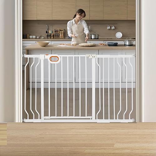 owlie Baby Gate for Stairs 29-52 Inch Wide, Safety Gate for Baby Adjustable Pet Gate with Door Pressure Mounted Gates for Kids Toddler Dogs Extension Kit Indoor Stairway Doorway White (30.5'' Tall) - color: White, size: Wide 29-52''