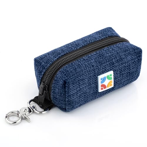 Hemp Dog Poop Bag Holder for Leash — Eco-Friendly Dog Waste Bag Dispenser, Sustainable Natural Hemp Fabric, Attaches to Any Leash, Belt or Backpack (Dark Blue, Single) - color: Dark Blue, size: Single