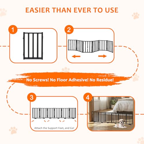 Snagle Paw Short Dog Gate,16.5" Tall Freestanding Metal Dog Gate Only for Small Dogs with Support Feet Easily Step Over,Up to 72" Wide Puppy Gate Indoor for Stairs,Doorways(Black,6 Panel) - size: Black-6 Panels 16.5"H*72"W