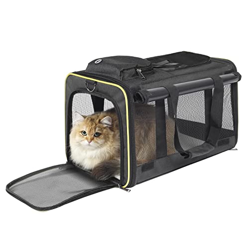 GAPZER Cat Carriers for Large Cats 20 lbs+ Soft Pet Carrier for Small Dog/Durable 2 Kitty Travel Bag/Medium Big Cats Puppy 15 Pounds/Softside Cat Carrier Large - color: Black-Yellow