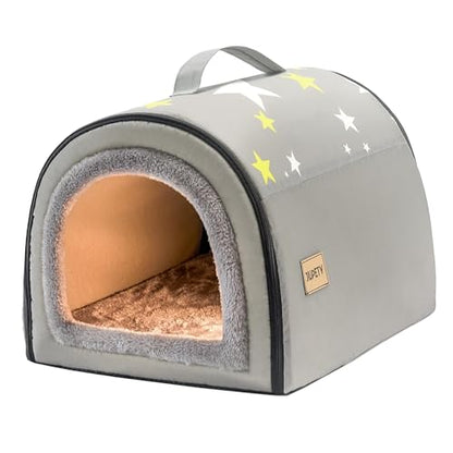 Jiupety Cozy Small Pet Dog House, 2 in 1 Puppy House, S Size for Cat and Puppy, Warm Cave Sleeping Nest for Cats and Dogs, S(14"×12"×11"), Up to 5 Lb, Grey - style: S