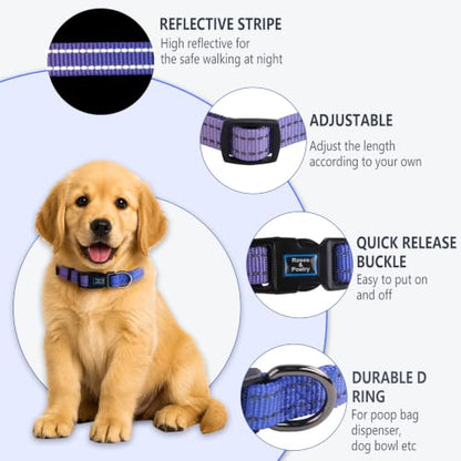 Roses&Poetry Small Dog Collar and Leash Set, Puppy Reflective Leashes with Collars, Adjustable Durable Matching Collar Leash for Small Dogs Girl (BluePurple-S) - color: BluePurple, size: S