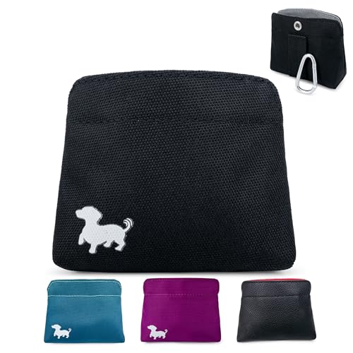 Small Dog Treat Pouch – Slim Magnetic Pocket Dog Treat Bag for Walking & Training – Discreet Clip On Treat Pouch for Leash, Waistband or Pocket – Mess Free Storage (Black/Gray) - color: Black with Gray Cloth, size: Small