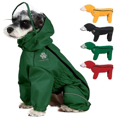 PINA Lightweight Dog Jacket with Hood and Leash Hole, Waterproof Dog Raincoat, Full Wrap Design with Reflective Strap and Pocket for Wet Weather Protection - color: Green, size: XXL(chest:23.6in)
