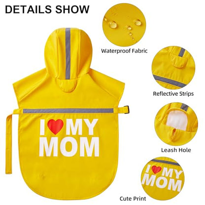Cute Print Dog Raincoat - Waterproof Rain Jacket with Reflective Strips, Leash Hole, Adjustable for Small to Large Dogs (Yellow, Large) - color: Yellow (Mom), size: Large
