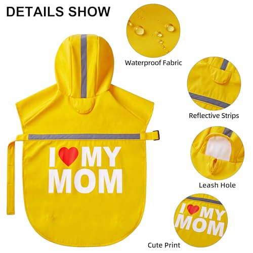 Cute Print Dog Raincoat - Waterproof Rain Jacket with Reflective Strips, Leash Hole, Adjustable for Small, Medium & Large Dogs (Yellow, Small) - color: Yellow (Mom), size: Small